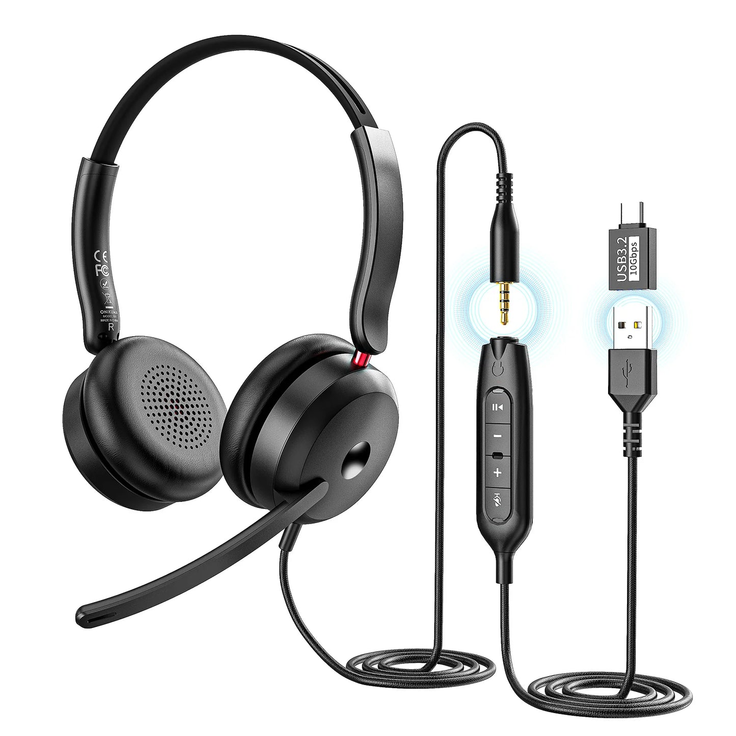 سماعة الألعاب السلكية Onikuma X81 مع منفذ AUX / USB-A / USB-C مقاس 3.5 مم، وميكروفون عازل للضوضاء - أسود