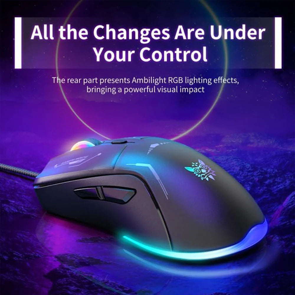 ماوس ألعاب سلكي ONIKUMA CW917 بمنفذ USB وإضاءة RGB بدقة 2400 نقطة في البوصة و7 أزرار قابلة للبرمجة - أسود