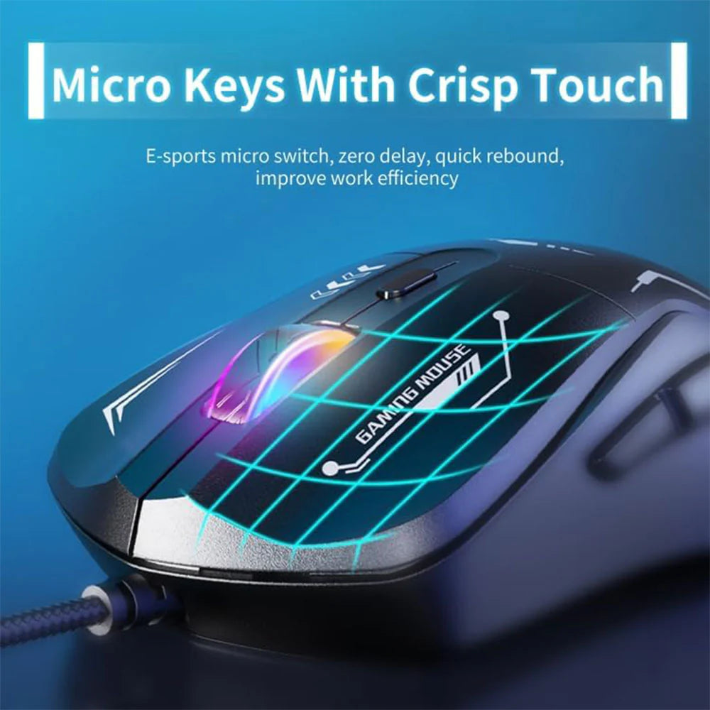 ماوس ألعاب سلكي ONIKUMA CW917 بمنفذ USB وإضاءة RGB بدقة 2400 نقطة في البوصة و7 أزرار قابلة للبرمجة - أسود