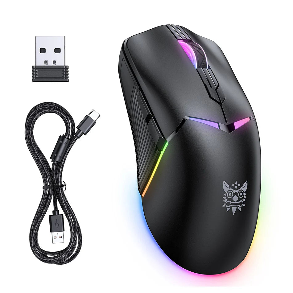 ماوس الألعاب اللاسلكي ثلاثي الأوضاع ONIKUMA CW928، إضاءة RGB، 12000 نقطة في البوصة، 7 أزرار، وجهاز استقبال USB - أسود
