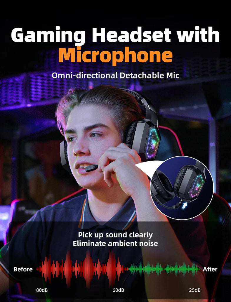 سماعة الألعاب ثلاثية الأوضاع ONIKUMA GT806 بصوت محيطي 7.1 مع 2.4 جيجاهرتز وبلوتوث واتصال سلكي وإضاءة RGB ومشغل 50 مم وبطارية تدوم 60 ساعة - أسود