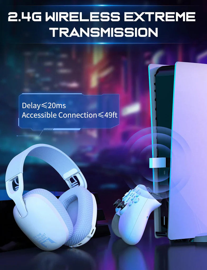 سماعة رأس لاسلكية ONIKUMA B2 بتقنية 2.4G وبلوتوث 5.3 ثنائية الوضع، وتصميم مقاوم للماء IPX5، وبطارية تدوم 25 ساعة - أبيض