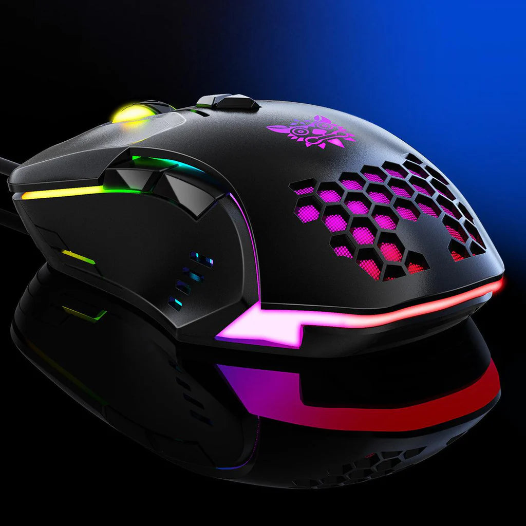 ماوس الألعاب السلكي ONIKUMA CW902 بإضاءة RGB، 6400 نقطة في البوصة، 7 أزرار قابلة للبرمجة، ومنفذ USB - أسود
