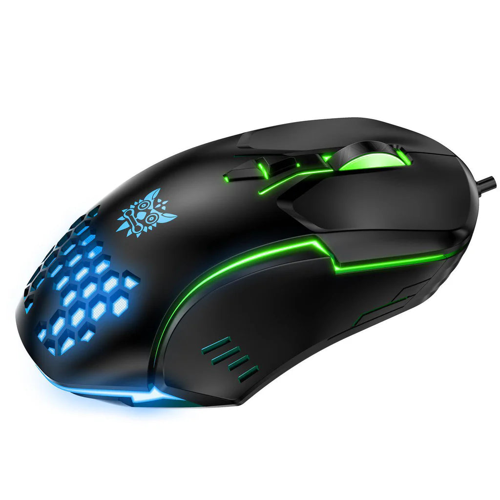 ماوس الألعاب السلكي ONIKUMA CW902 بإضاءة RGB، 6400 نقطة في البوصة، 7 أزرار قابلة للبرمجة، ومنفذ USB - أسود