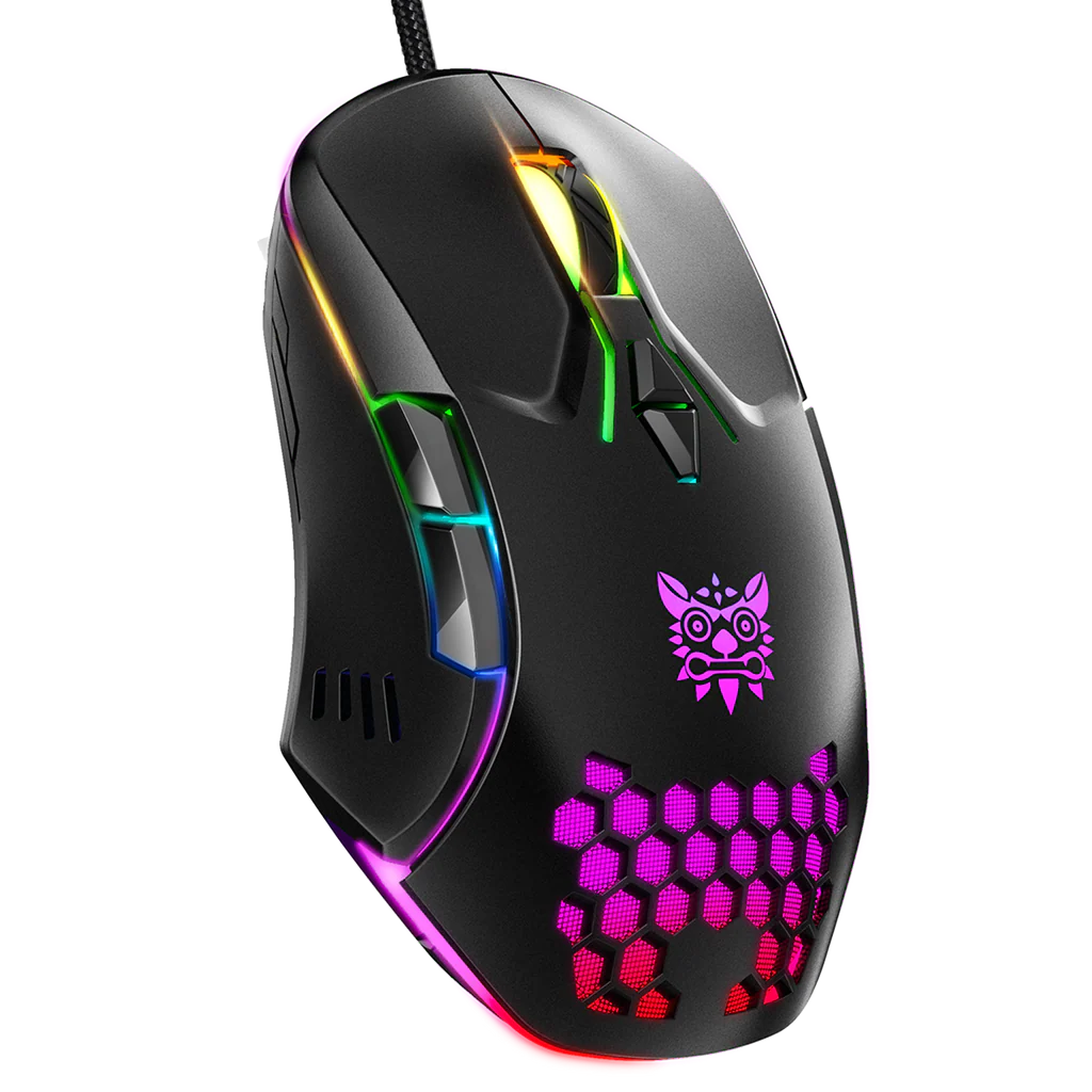 ماوس الألعاب السلكي ONIKUMA CW902 بإضاءة RGB، 6400 نقطة في البوصة، 7 أزرار قابلة للبرمجة، ومنفذ USB - أسود