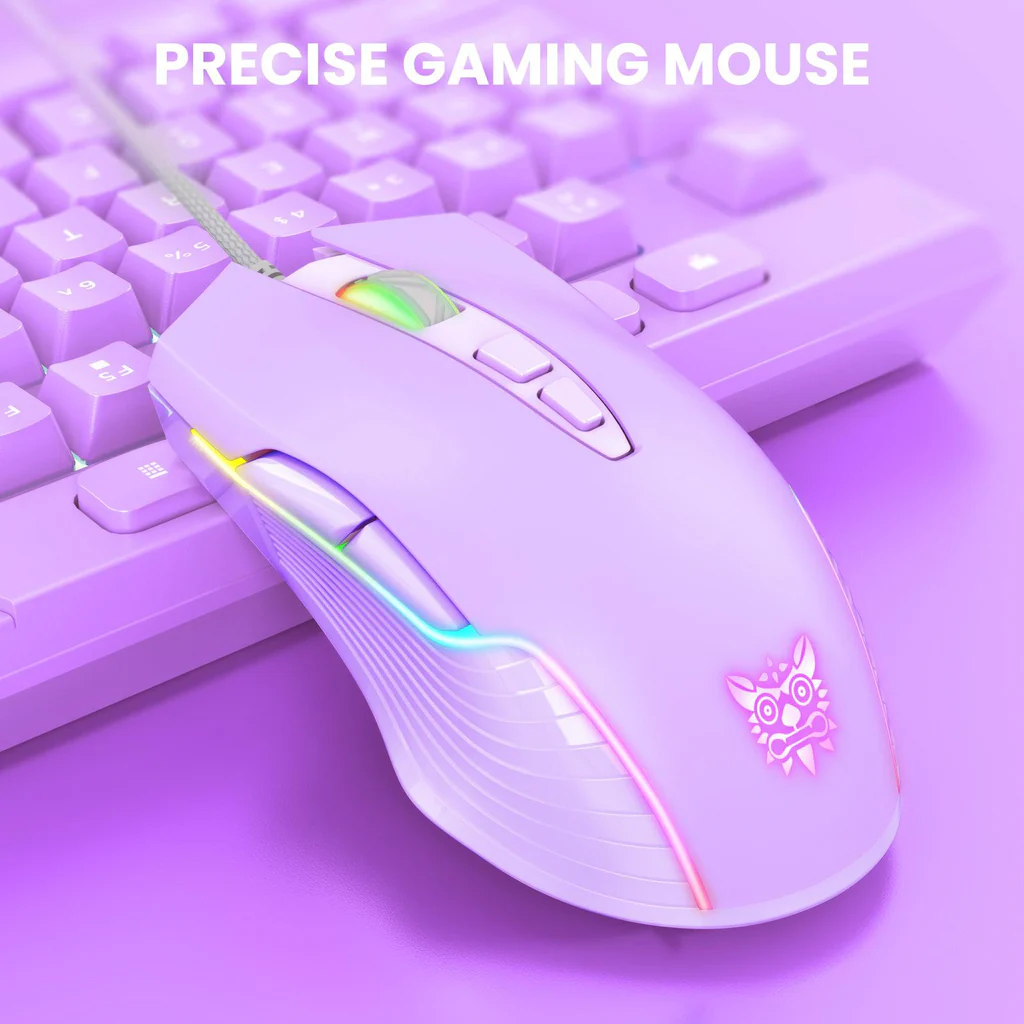 ماوس الألعاب السلكي ONIKUMA CW905 بإضاءة RGB، 6400 نقطة في البوصة، 7 أزرار، اتصال USB، وكابل 1.5 متر - أرجواني