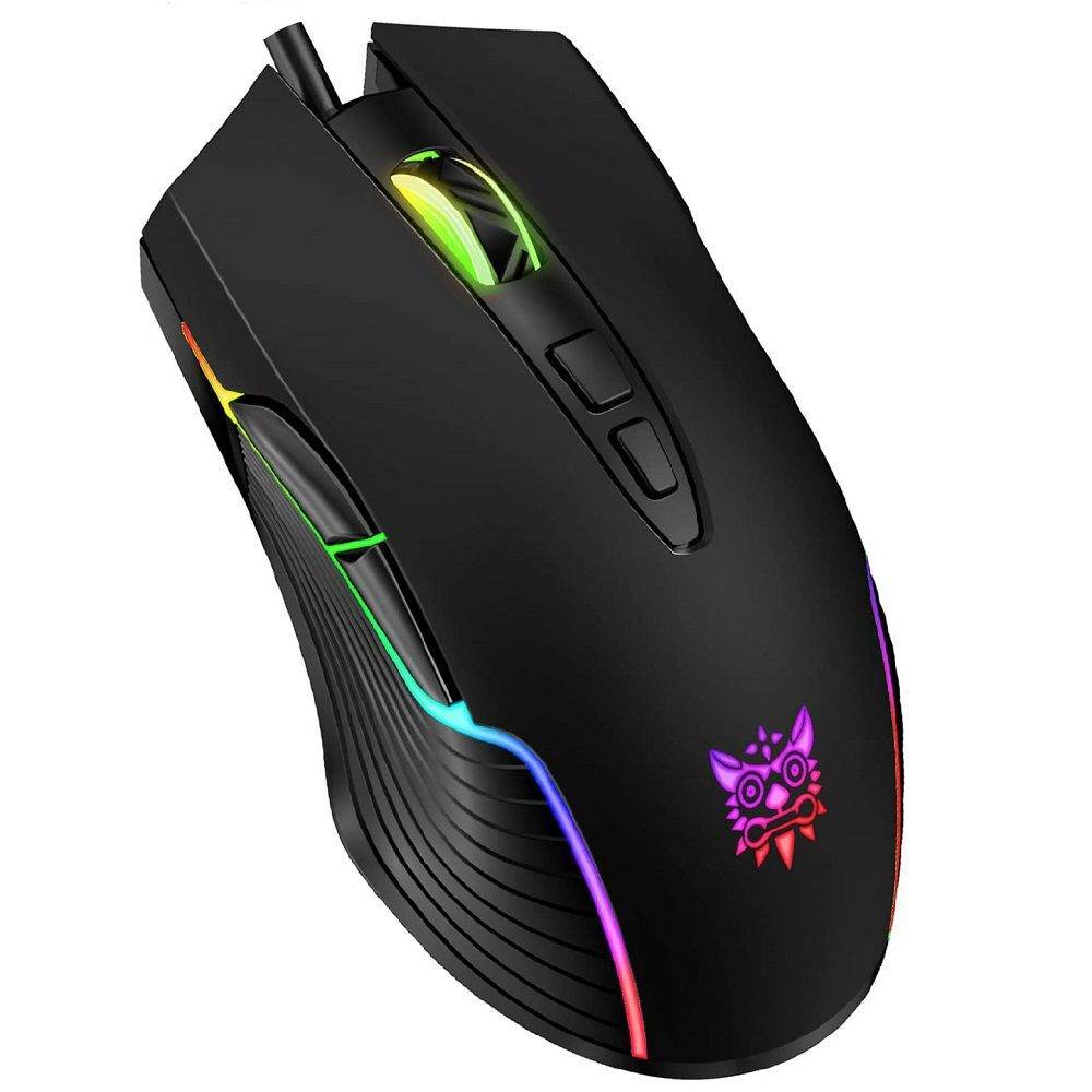 ماوس الألعاب السلكي ONIKUMA CW905 بإضاءة RGB، 6400 نقطة في البوصة، 7 أزرار، اتصال USB، وكابل 1.5 متر - أسود