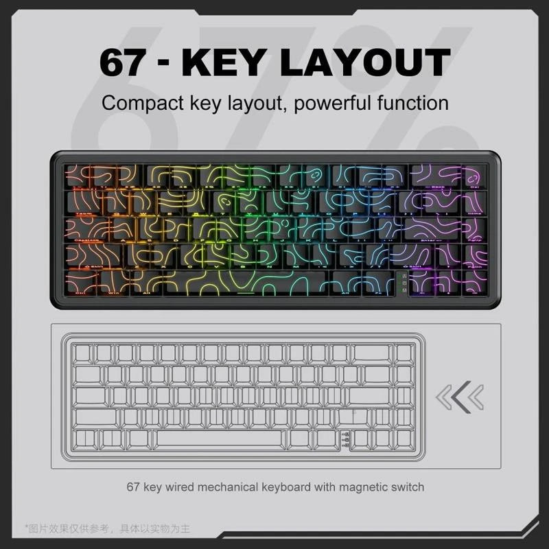 لوحة مفاتيح الألعاب الميكانيكية ONIKUMA G67 بمفاتيح مغناطيسية وإضاءة RGB و67 مفتاحًا وكابل بطول 1.5 متر - أسود