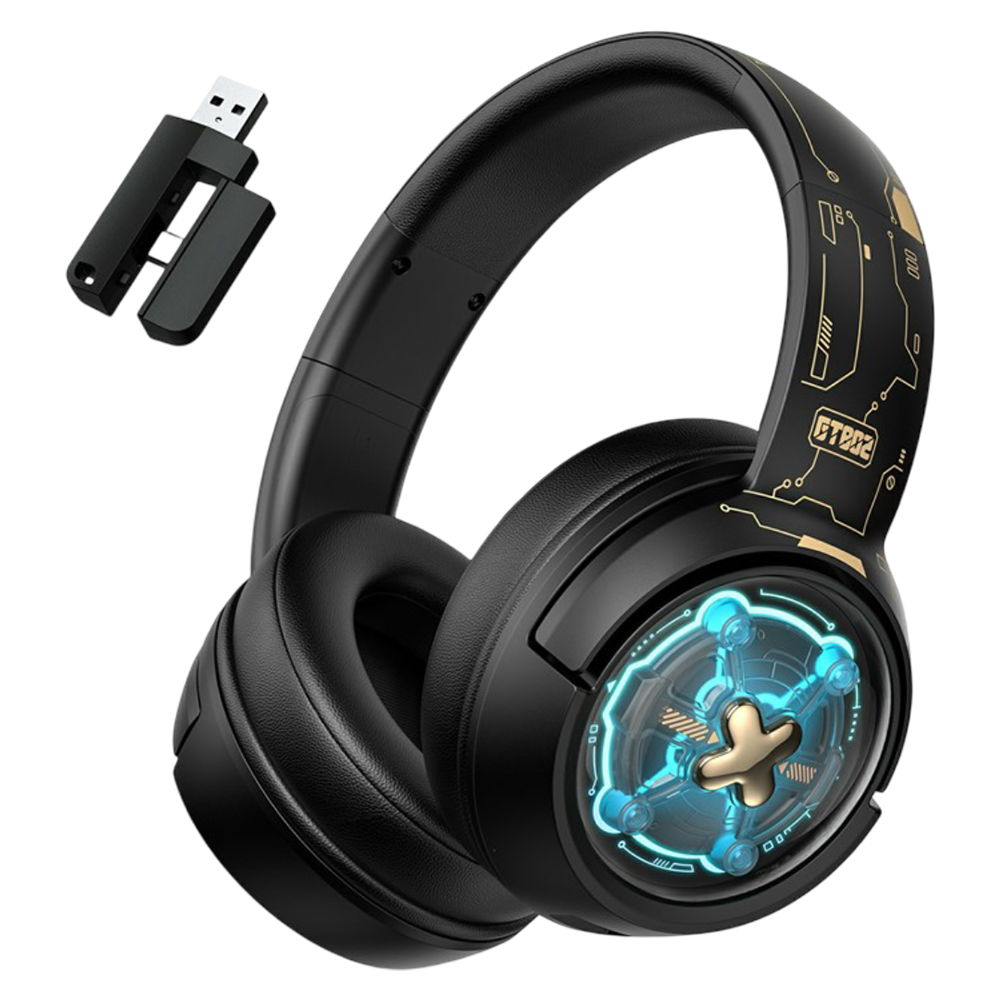 ONIKUMA GT802 Tri-Mode Wireless Gaming Headset with RGB Lighting, Volume Control, and 10-Hour Battery – Black