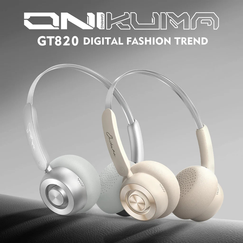 سماعة رأس لاسلكية ONIKUMA GT820 بتقنية بلوتوث 5.4، وزمن انتقال منخفض، وشحن من النوع C، وبطارية تدوم 65 ساعة - فضي ورمادي