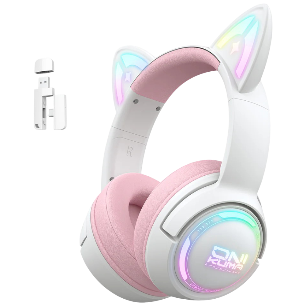 ONIKUMA GT838 Tri-Mode Wireless Gaming Headset with Mic and 60-Hour Battery – White Pink