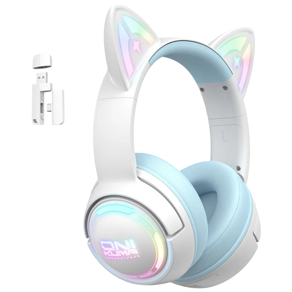 ONIKUMA GT838 Tri-Mode Wireless Gaming Headset with Mic and 60-Hour Battery – White Blue
