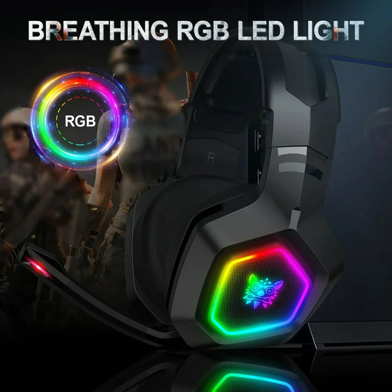 سماعة الألعاب السلكية ONIKUMA K10 مع إضاءة RGB وميكروفون مدمج وكابل بطول 1.5 متر - أبيض