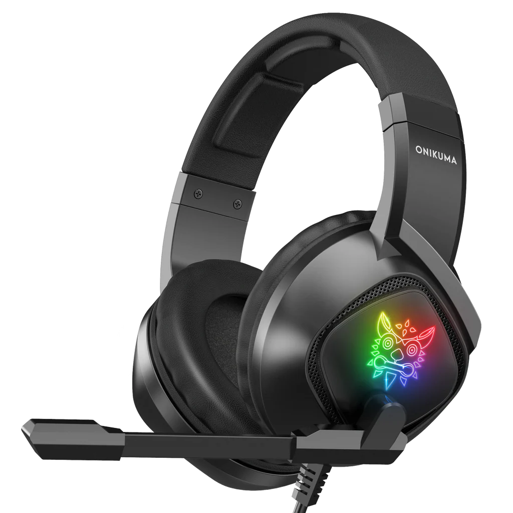 سماعة الألعاب السلكية ONIKUMA K19 مع إضاءة RGB وميكروفون مدمج ومنفذ USB ومنفذ 3.5 مم وكابل 2.2 متر - أسود
