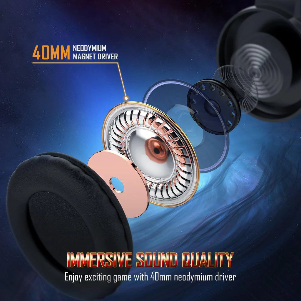سماعة الألعاب السلكية ONIKUMA K19 مع إضاءة RGB وميكروفون مدمج ومنفذ USB ومنفذ 3.5 مم وكابل 2.2 متر - أسود