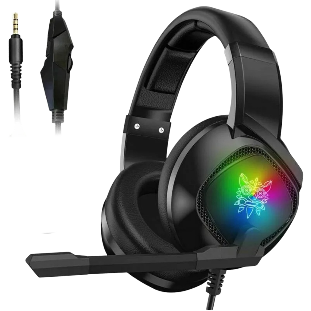 ONIKUMA K19 Wired Gaming Headset with RGB Lighting, Built-in Mic, USB and 3.5mm Connection, and 2.2m Cable – Black