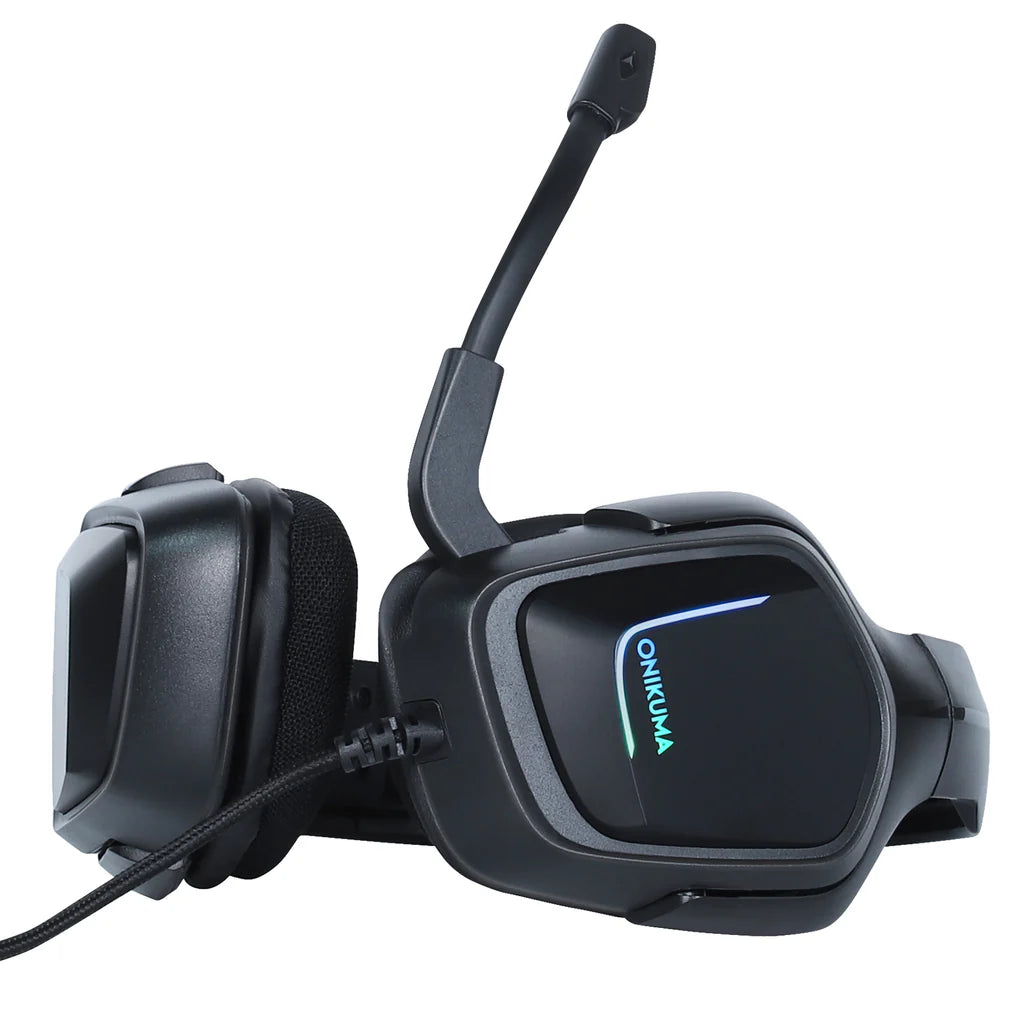 سماعة الألعاب السلكية ONIKUMA K20 مع إضاءة RGB وميكروفون عازل للضوضاء ومنفذ USB ومنفذ 3.5 مم وكابل بطول 2 متر - أسود