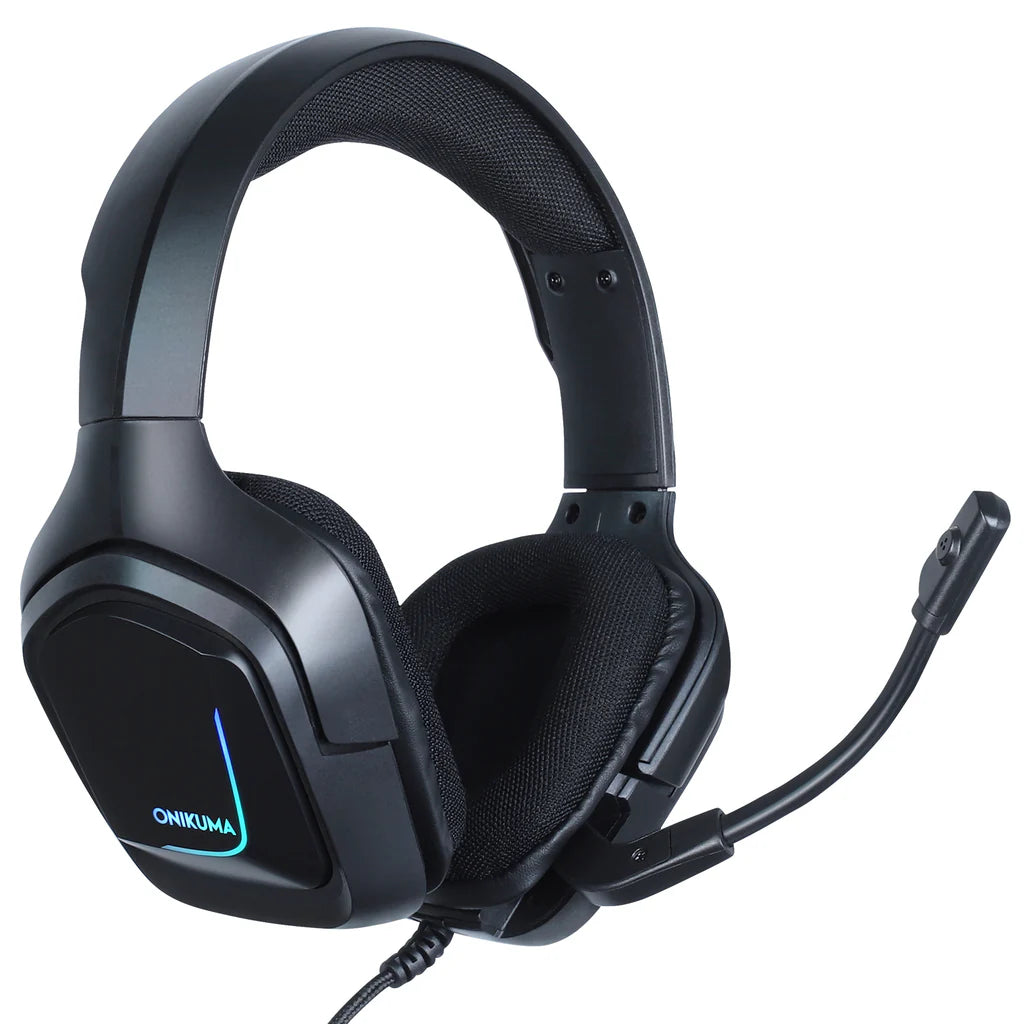 سماعة الألعاب السلكية ONIKUMA K20 مع إضاءة RGB وميكروفون عازل للضوضاء ومنفذ USB ومنفذ 3.5 مم وكابل بطول 2 متر - أسود