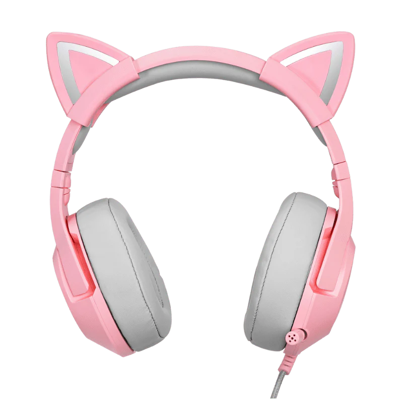 سماعة الألعاب السلكية ONIKUMA K9 مع إضاءة RGB وتصميم أذن القطة وميكروفون إلغاء الضوضاء وكابل 2.2 متر 3.5 مم - وردي