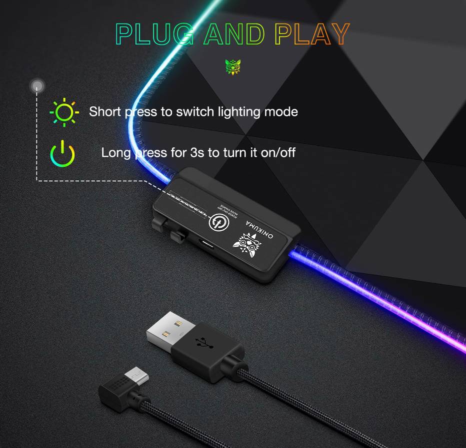 لوحة ماوس ألعاب ONIKUMA MP006 RGB بقاعدة مطاطية مانعة للانزلاق - 800×300×4 مم - أسود