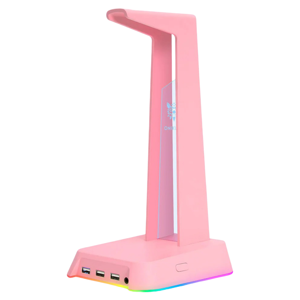 ONIKUMA ST-2 RGB Gaming Headphone Stand with 3 USB Ports and 3.5mm AUX, 384g – Pink