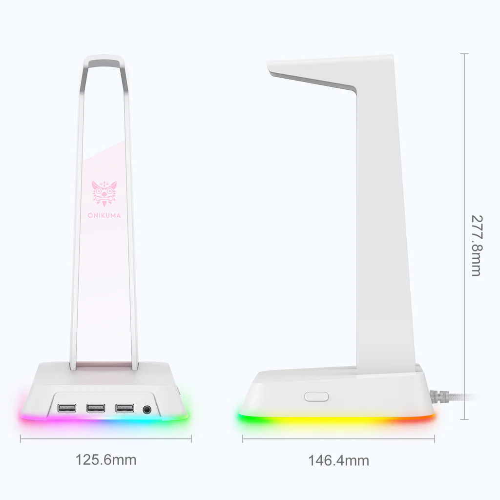 حامل سماعة رأس للألعاب ONIKUMA ST-2 RGB مع 3 منافذ USB وAUX 3.5 مم، 384 جرام - أبيض