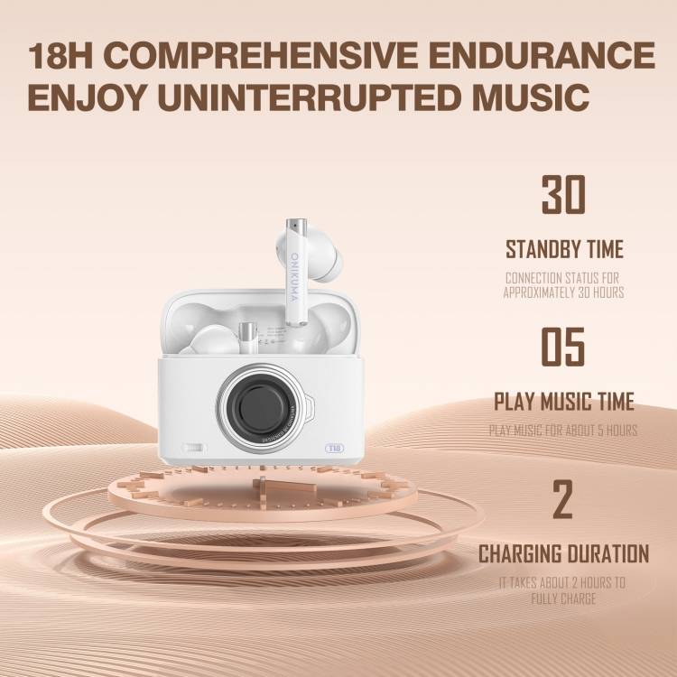 سماعات أذن ONIKUMA T18 اللاسلكية للألعاب مع بلوتوث 5.3 وعزل الضوضاء وشحن من النوع C وبطارية تدوم 8 ساعات - أبيض
