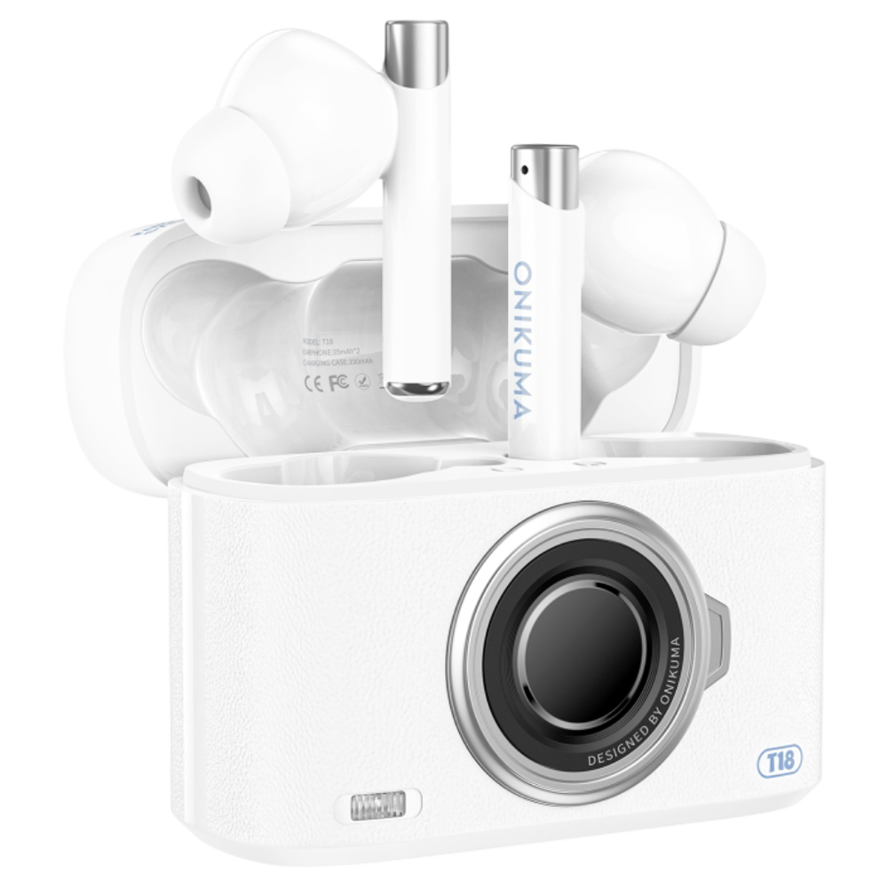 ONIKUMA T18 Wireless Gaming Earbuds with Bluetooth 5.3, Noise Isolation, Type-C Charging, and 8-Hour Battery – White
