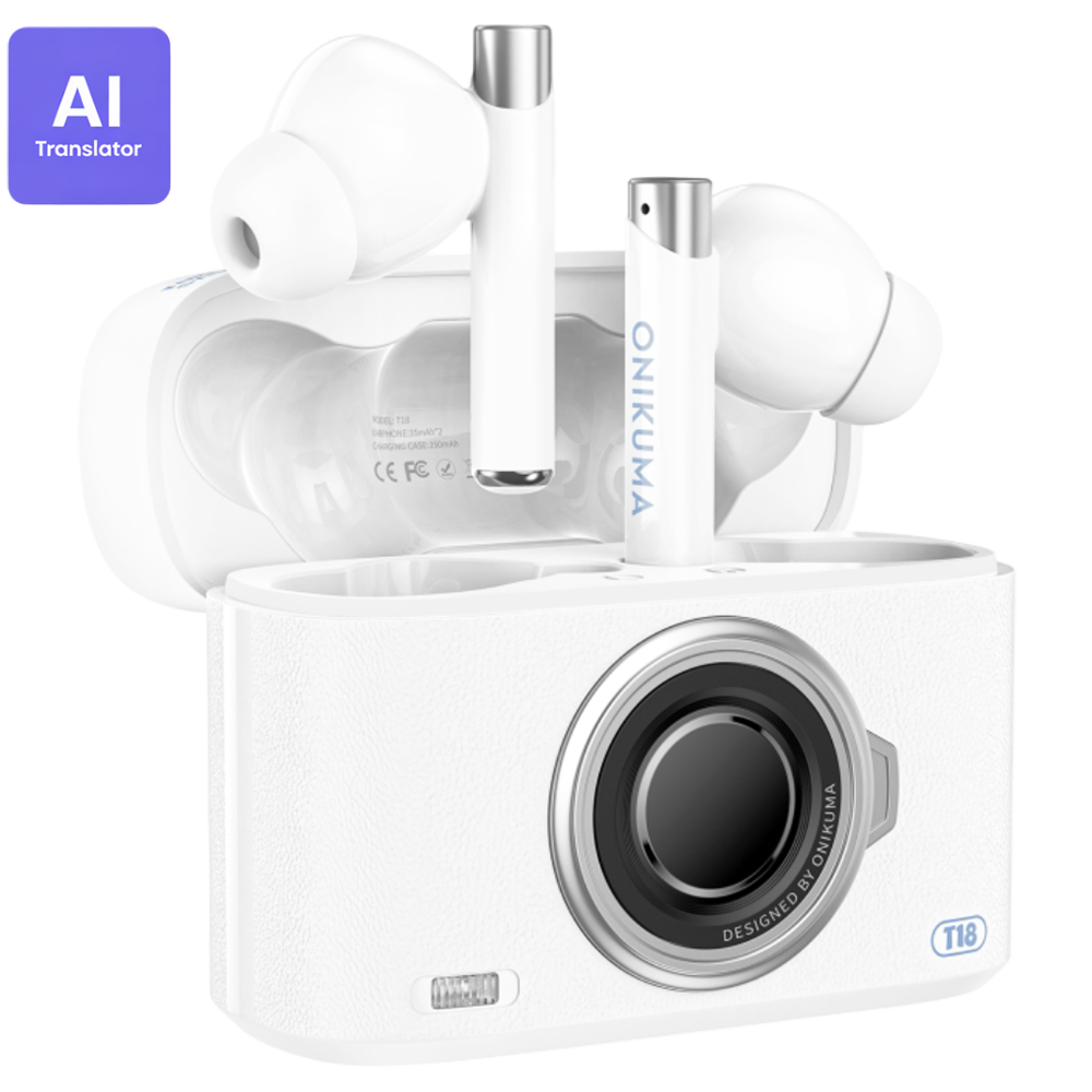 Onikuma T18 Wireless Gaming Earbuds Bluetooth 5.3 Noise Isolation-Live Translation With Type-C Charging 8 Hour Battery - White