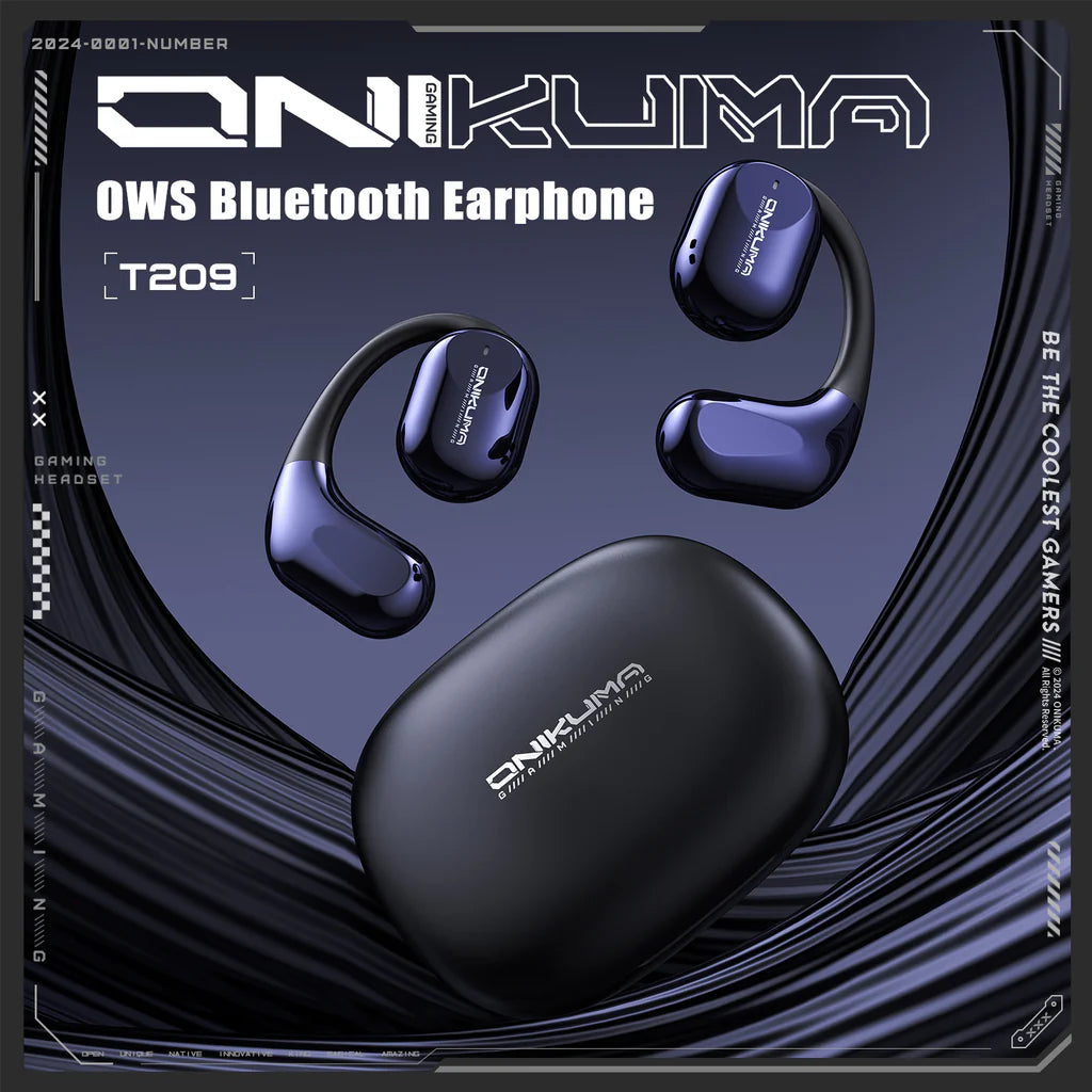 سماعات أذن لاسلكية ONIKUMA T209 OWS مزودة بتقنية البلوتوث 5.4، ومترجم مباشر، وتصميم Cyberpunk، وبطارية تدوم 6 ساعات - أسود