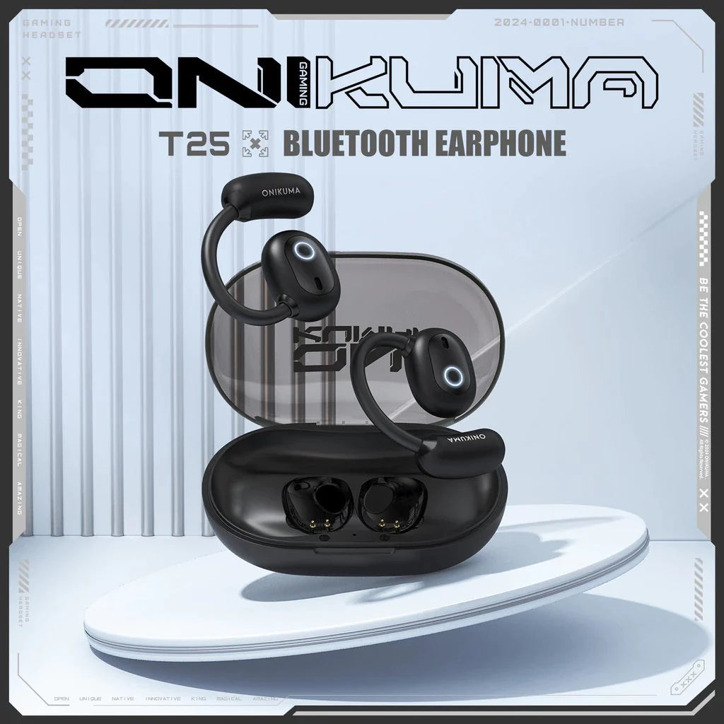 سماعات أذن لاسلكية Onikuma T25 بتقنية البلوتوث 5.4 بتصميم مفتوح الأذن مع ترجمة مباشرة وبطارية تدوم 6 ساعات - أسود