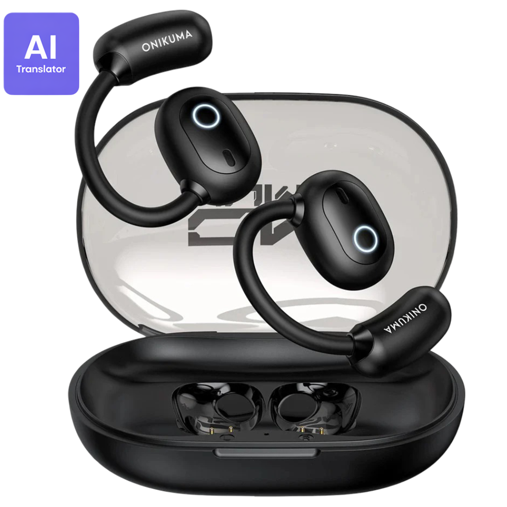Onikuma T25 Wireless Earbuds Bluetooth 5.4 Open-Ear Design Live Translation With 6 Hour Battery - Black