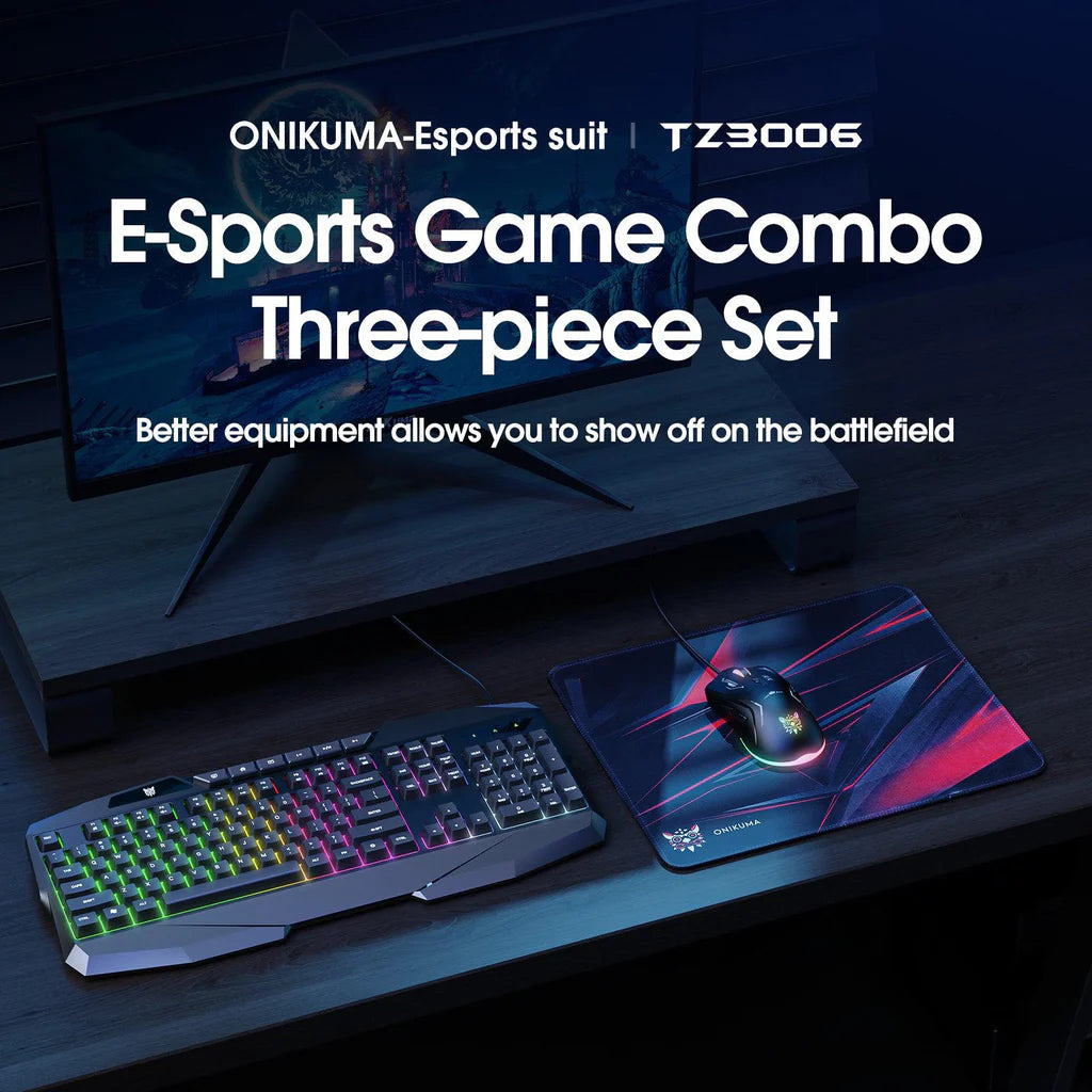 مجموعة ألعاب ONIKUMA TZ3006 3 في 1 مع لوحة مفاتيح RGB وماوس USB ولوحة ماوس - أسود