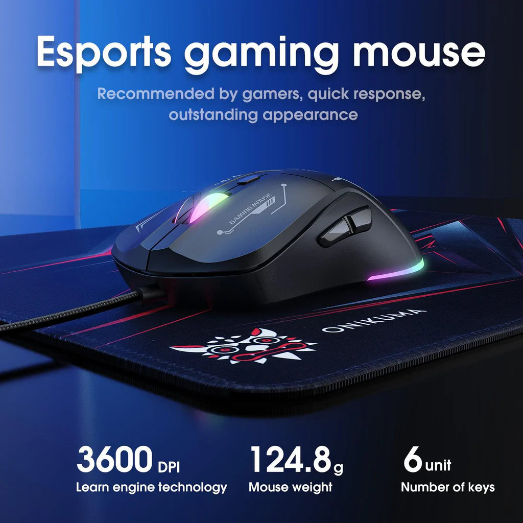 مجموعة ألعاب ONIKUMA TZ3006 3 في 1 مع لوحة مفاتيح RGB وماوس USB ولوحة ماوس - أسود