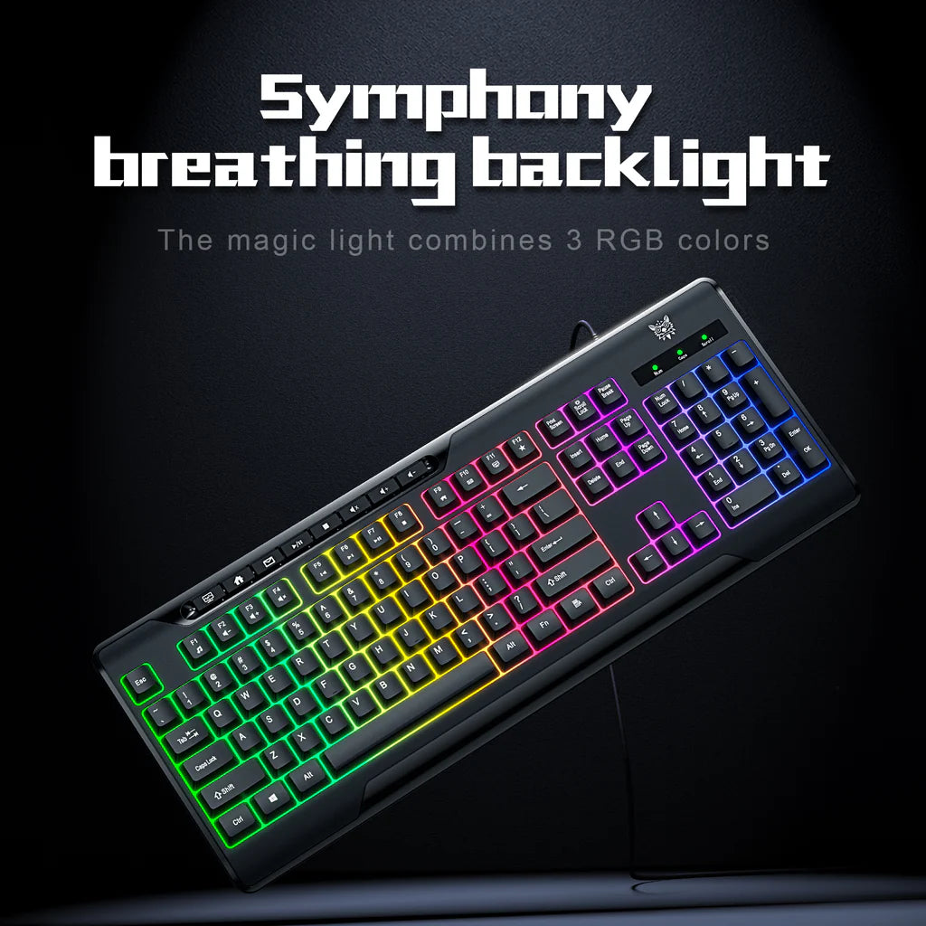 مجموعة ألعاب ONIKUMA TZ5006 5 في 1 مع لوحة مفاتيح RGB، وماوس USB، وسماعة رأس، ولوحة ماوس، وموزع صوت - أسود
