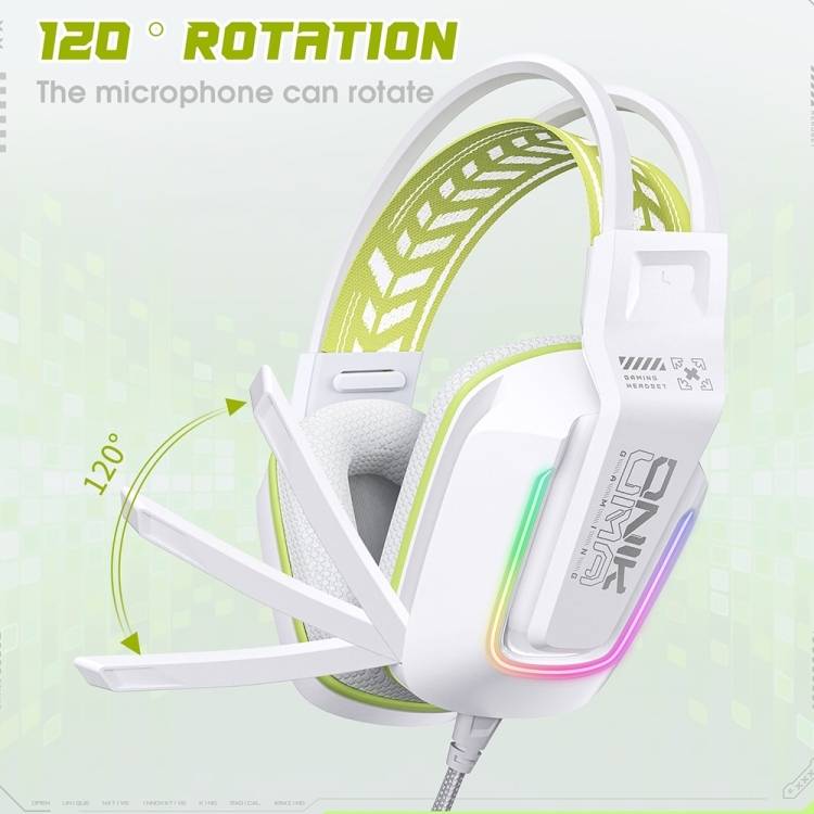 سماعات رأس سلكية للألعاب ONIKUMA X13 مزودة بإضاءة RGB وميكروفون مدمج ومنفذ USB ومنفذ 3.5 مم وكابل بطول 2.2 متر - أبيض