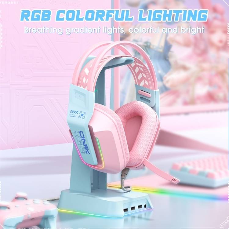 سماعات رأس سلكية للألعاب ONIKUMA X13 مزودة بإضاءة RGB وميكروفون مدمج ومنفذ USB ومنفذ 3.5 مم وكابل بطول 2.2 متر - وردي