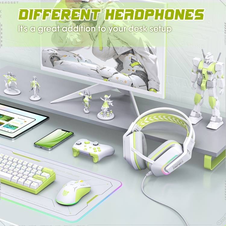 سماعات رأس سلكية للألعاب ONIKUMA X13 مزودة بإضاءة RGB وميكروفون مدمج ومنفذ USB ومنفذ 3.5 مم وكابل بطول 2.2 متر - أبيض