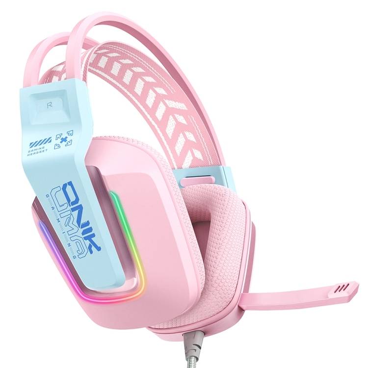 سماعات رأس سلكية للألعاب ONIKUMA X13 مزودة بإضاءة RGB وميكروفون مدمج ومنفذ USB ومنفذ 3.5 مم وكابل بطول 2.2 متر - وردي