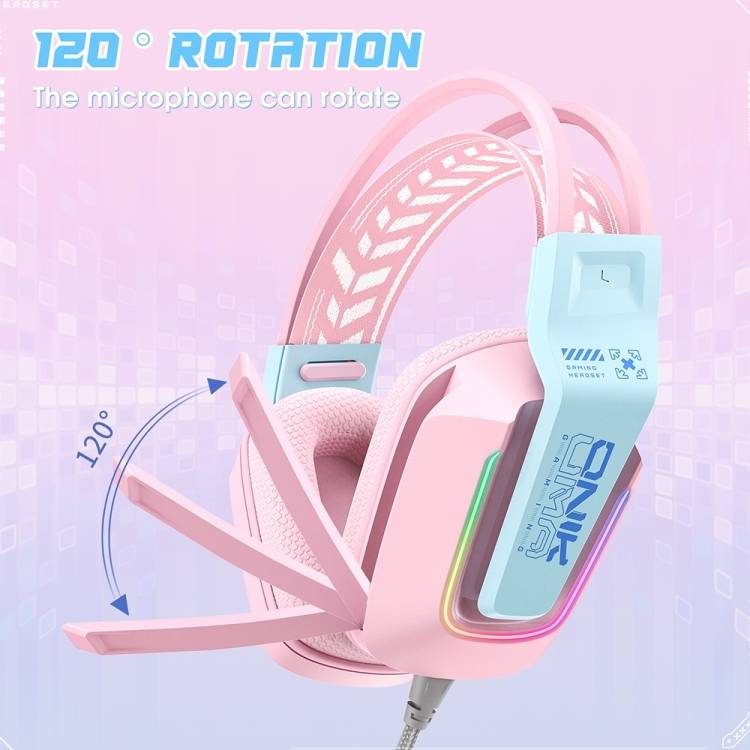 سماعات رأس سلكية للألعاب ONIKUMA X13 مزودة بإضاءة RGB وميكروفون مدمج ومنفذ USB ومنفذ 3.5 مم وكابل بطول 2.2 متر - وردي