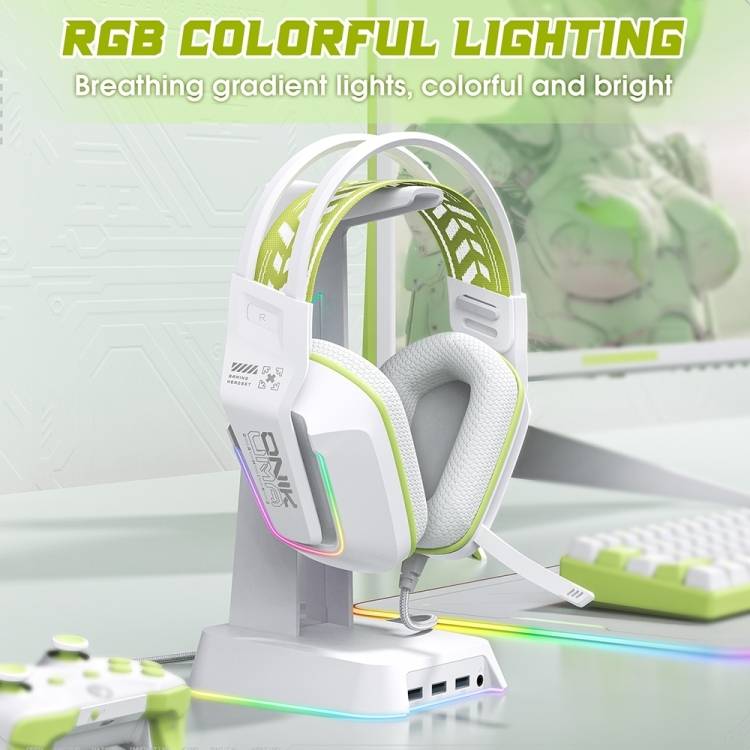 سماعات رأس سلكية للألعاب ONIKUMA X13 مزودة بإضاءة RGB وميكروفون مدمج ومنفذ USB ومنفذ 3.5 مم وكابل بطول 2.2 متر - أبيض