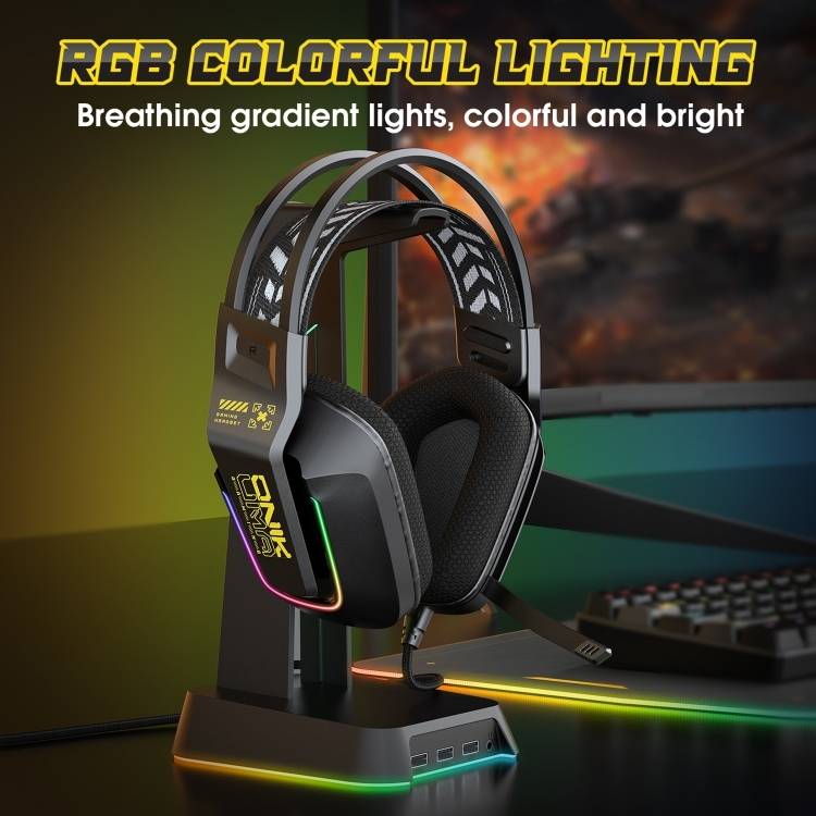 سماعات رأس سلكية للألعاب ONIKUMA X13 مزودة بإضاءة RGB وميكروفون مدمج ومنفذ USB ومنفذ 3.5 مم وكابل بطول 2.2 متر - أسود