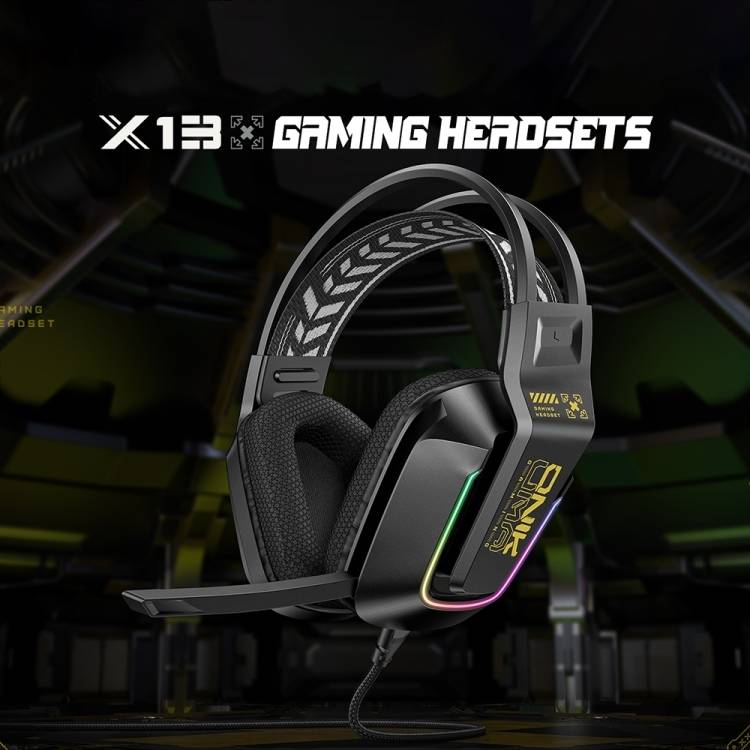 سماعات رأس سلكية للألعاب ONIKUMA X13 مزودة بإضاءة RGB وميكروفون مدمج ومنفذ USB ومنفذ 3.5 مم وكابل بطول 2.2 متر - أسود