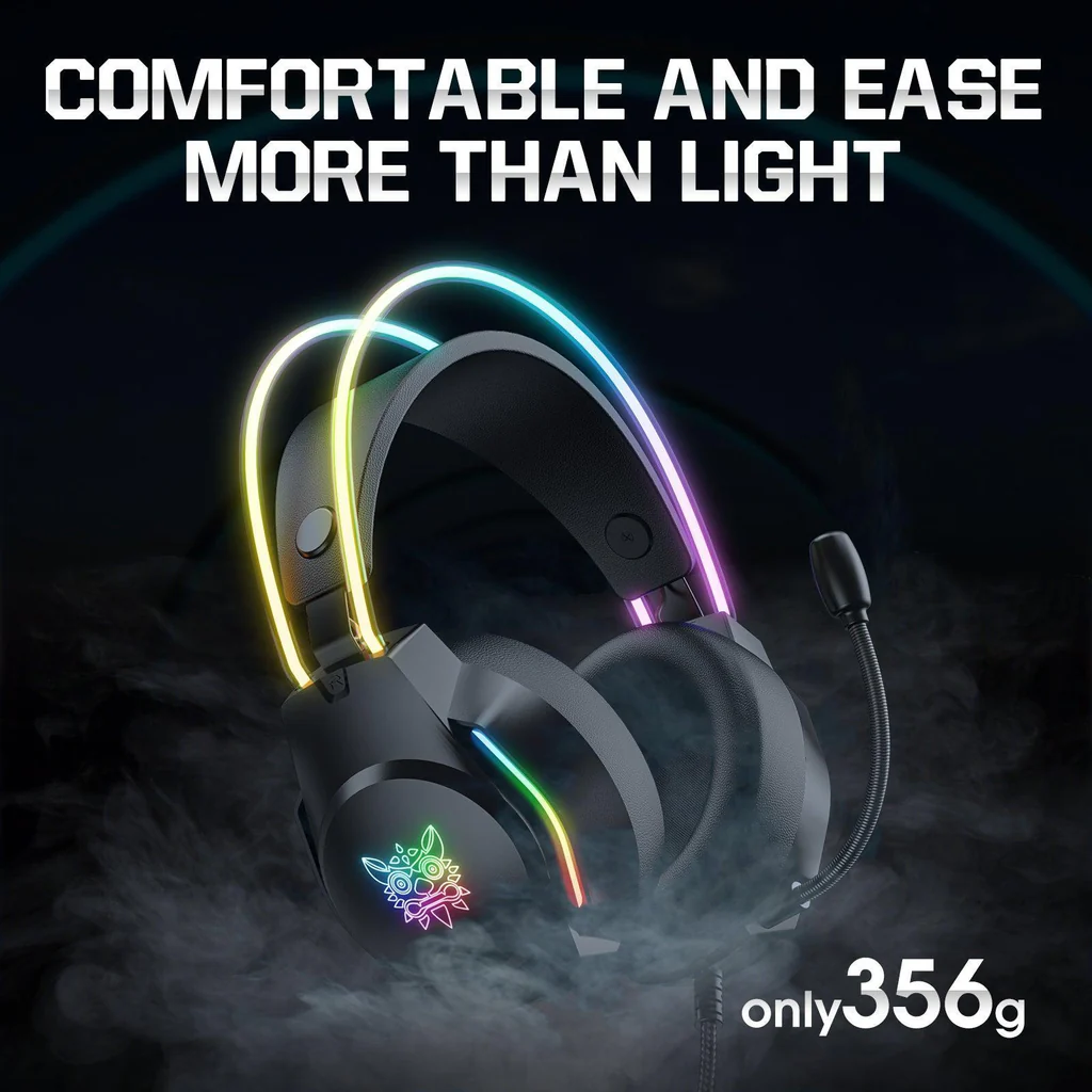 سماعة الألعاب السلكية ONIKUMA X26 مع إضاءة RGB وخاصية تقليل الضوضاء ومنفذ USB ومنفذ 3.5 مم وكابل بطول 2 متر - أسود