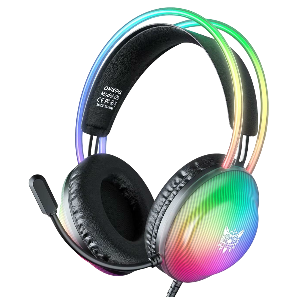 ONIKUMA X29 Wired Gaming Headset with RGB Lighting, Noise Reduction Mic, and 2.2m Cable – Black