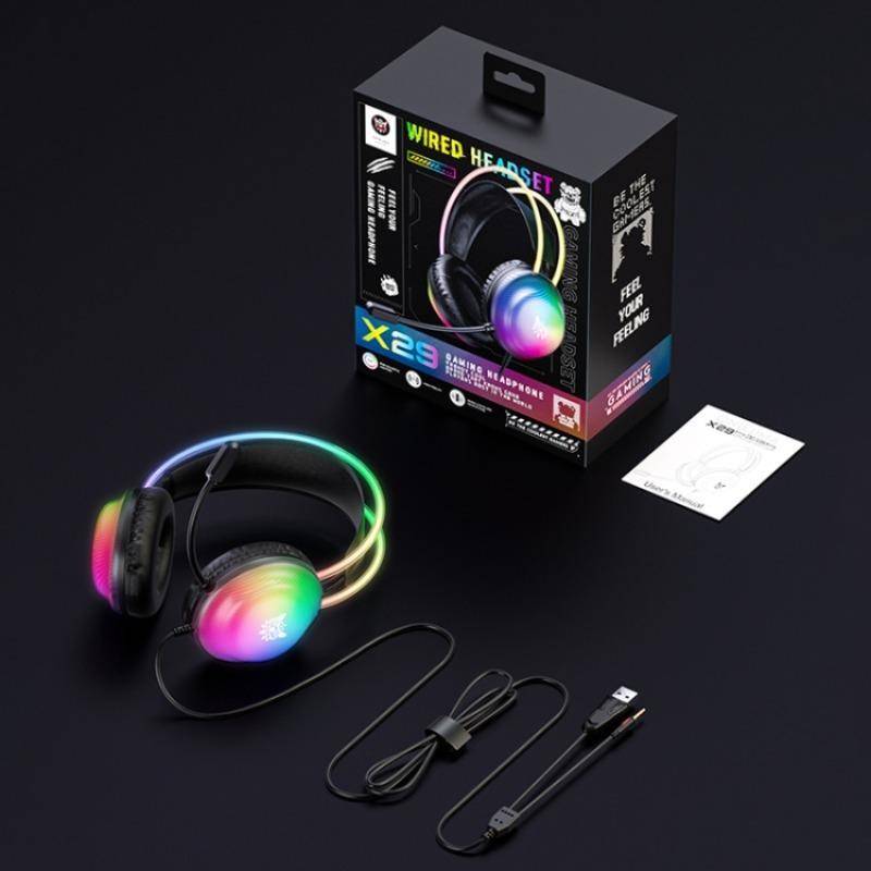 سماعة الألعاب السلكية ONIKUMA X29 مع إضاءة RGB وميكروفون لتقليل الضوضاء وكابل بطول 2.2 متر - أسود
