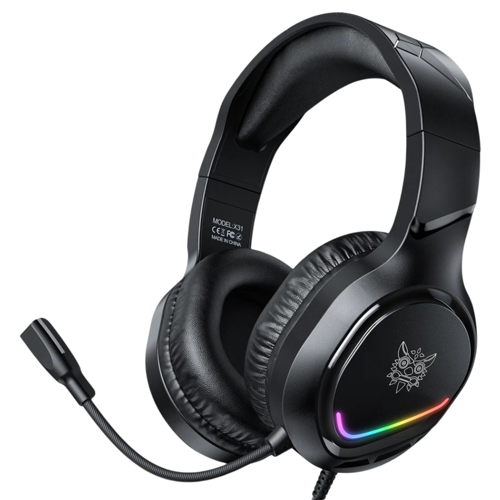 ONIKUMA X31 Wired Gaming Headset with Static RGB Lighting, ENC Mic, Dual Plug, and 2.2m Cable – Black
