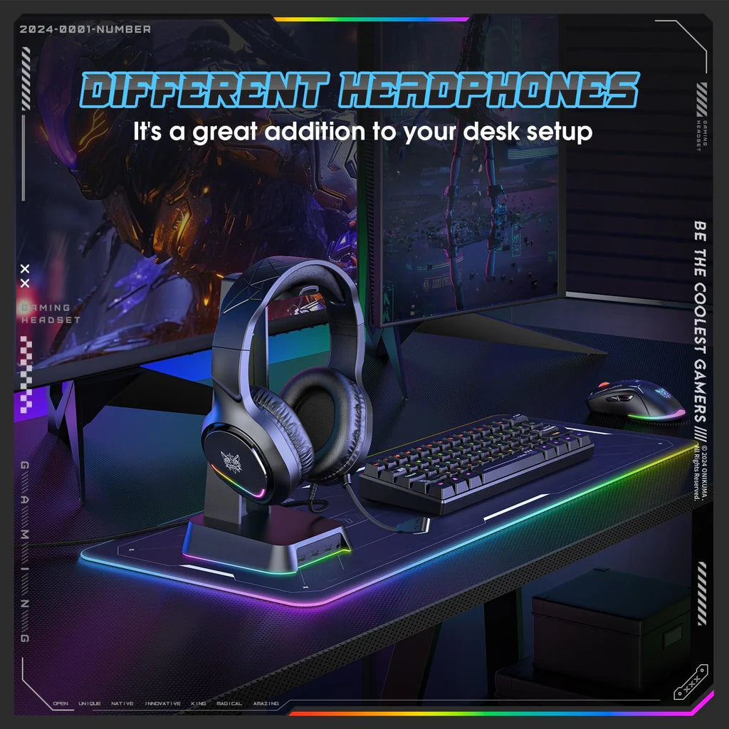 سماعة الألعاب السلكية ONIKUMA X31 مع إضاءة RGB ثابتة، وميكروفون ENC، ومقبس مزدوج، وكابل بطول 2.2 متر - أسود