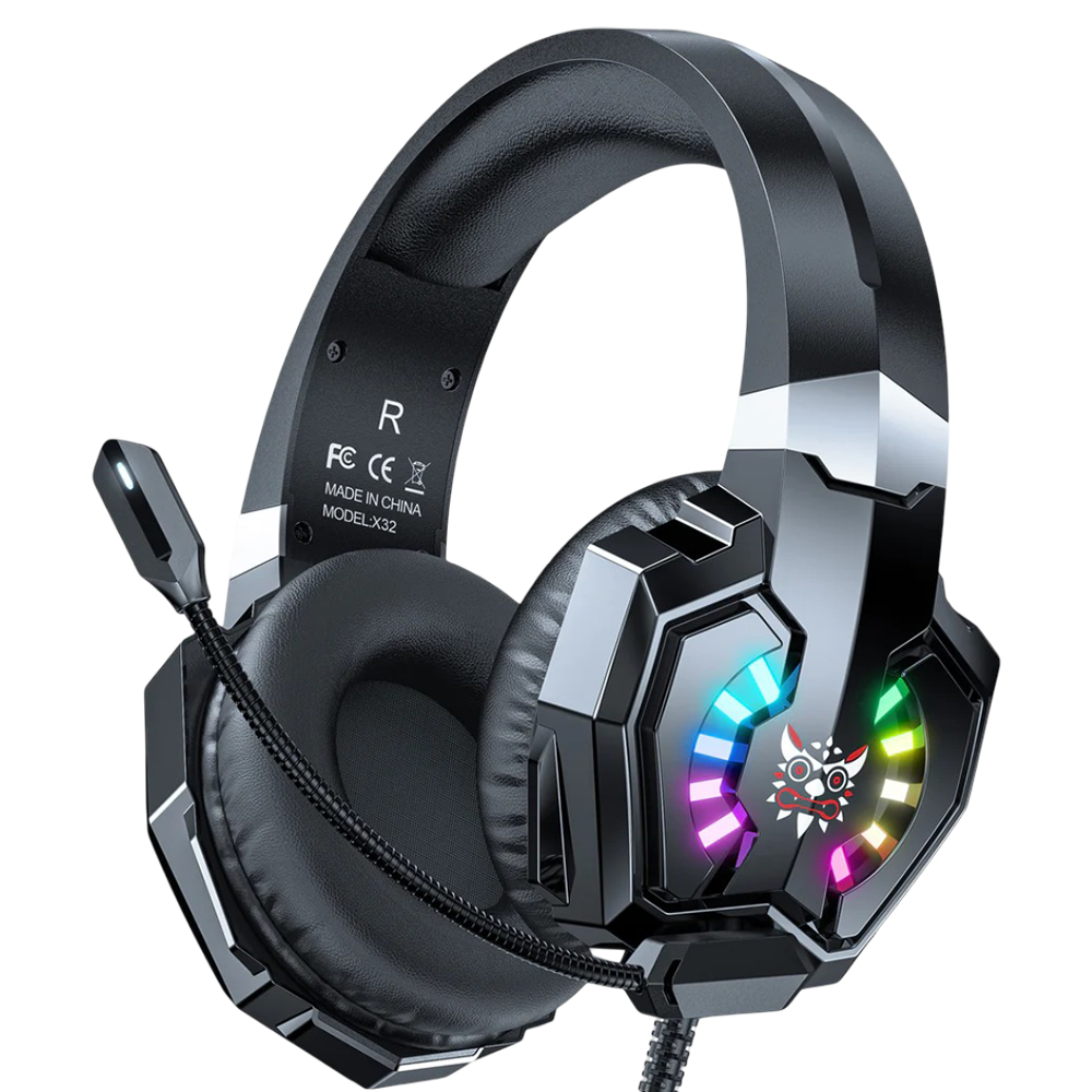 ONIKUMA X32 Wired Gaming Headset with Noise Cancelling Mic, LED Indicator, and 2.2m Cable – Black
