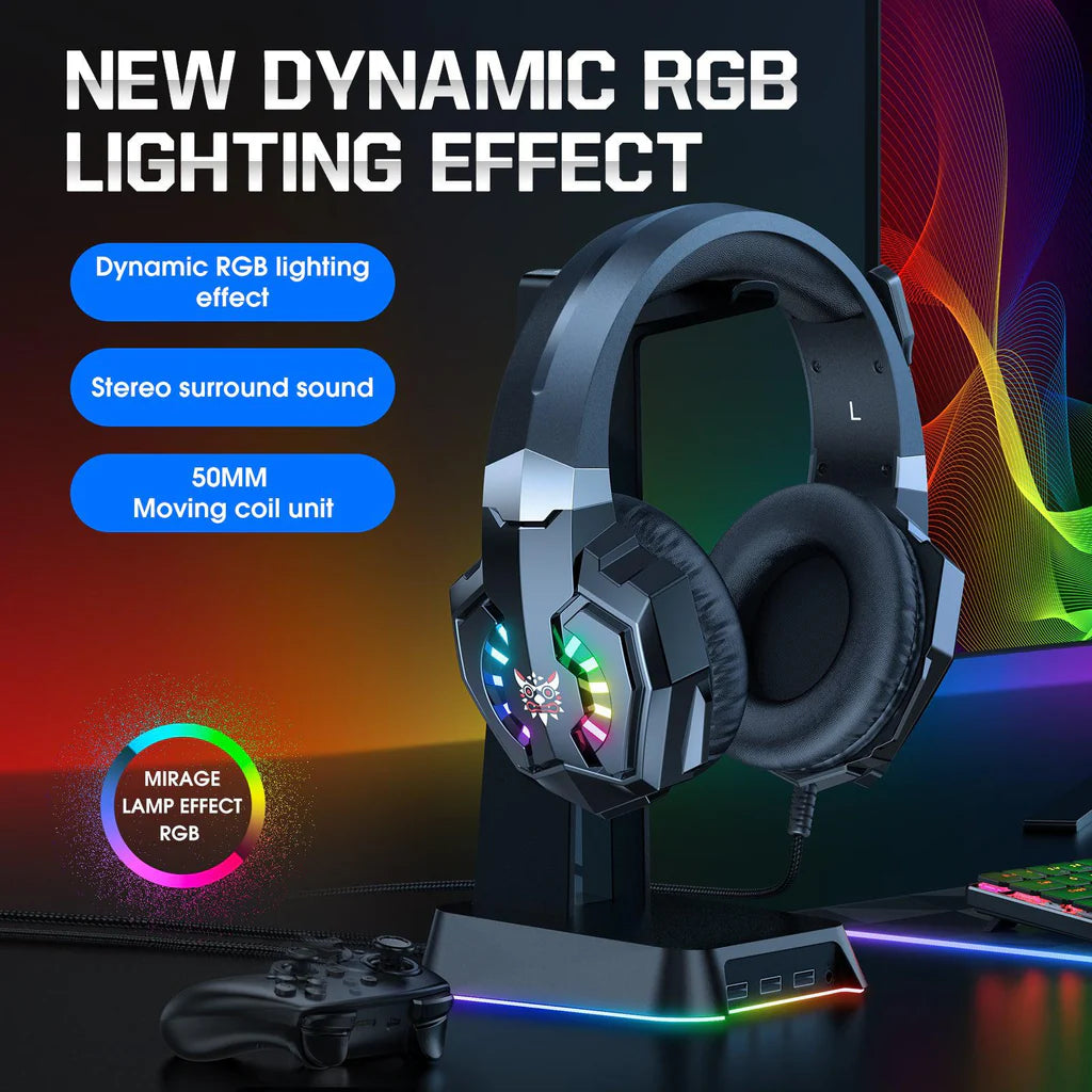 سماعة الألعاب السلكية ONIKUMA X32 مع ميكروفون عازل للضوضاء ومؤشر LED وكابل بطول 2.2 متر - أسود